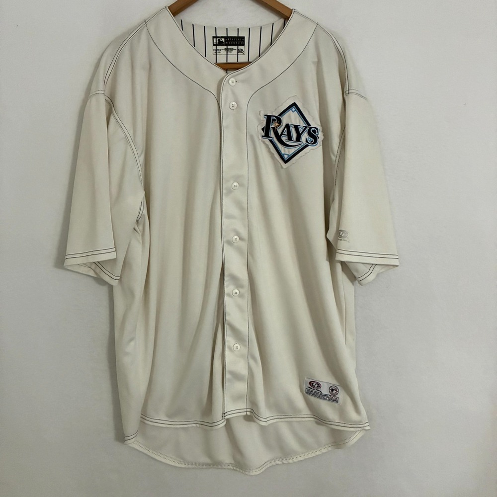 True Fan Tampa Bay Devil Rays Baseball Jersey Mens 2XL‎ Embroidered Button MLB